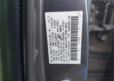 2012 Honda Accord 2.4 Ex z USA, uszkodzony, nr VIN 1HGCP2F73CA089927